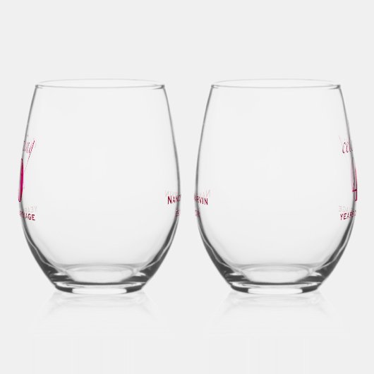 40周年記念パーソナライズされたルビーバラ記念 ステムなしワイングラス (左)