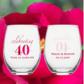 40周年記念パーソナライズされたルビーバラ記念 ステムなしワイングラス
