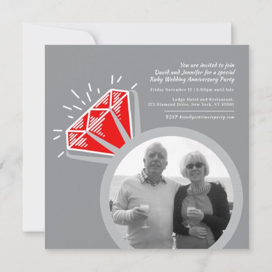 40周年記念パーティールビーリング今すぐ写真 招待状 (裏面)