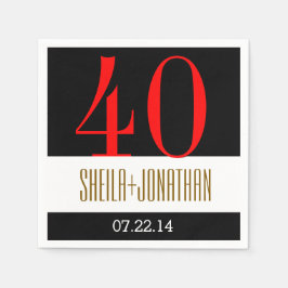 40周年記念モダン黒赤金ゴールドV02 スタンダードカクテルナプキン