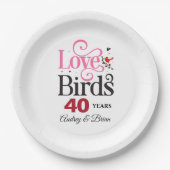 40周年記念ラブバードパーソナライズされた ペーパープレート (正面)