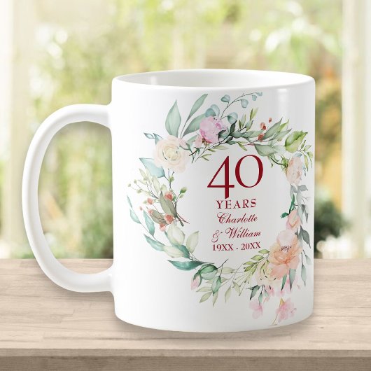 40周年記念ルビーの結婚式 カントリー フローラル コーヒーマグカップ
