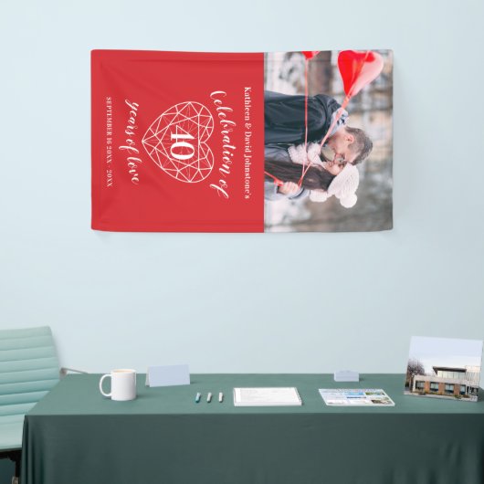 40周年記念ルビーハートパーソナライズされた写真 横断幕 (トレードショー)