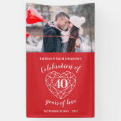 40周年記念ルビーハートパーソナライズされた写真 横断幕 (縦)