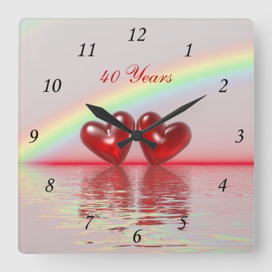 40周年記念ルビーハート スクエア壁時計 (正面)