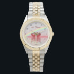 40周年記念ルビーハート 腕時計<br><div class="desc">「40年」と言う変わりやすい文字を持つ虹の下の水の上に浮かぶ2つのルビー色のハートの私のオリジナルコンピュータのアートワークを見る。</div>