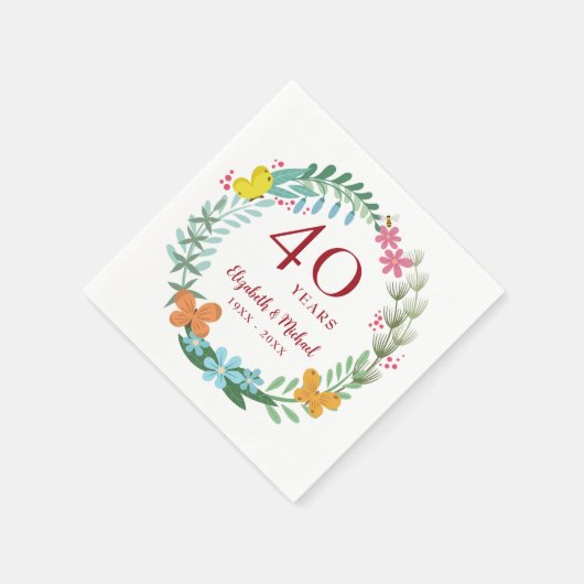 40周年記念ルビーフローラバタフライリース スタンダードカクテルナプキン (角)