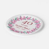 40周年記念ルビーフローラピンク花リース ペーパープレート (アングル)