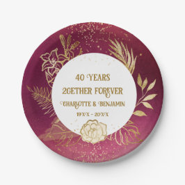 40周年記念ルビー婚式 ゴールド フローラル ペーパープレート