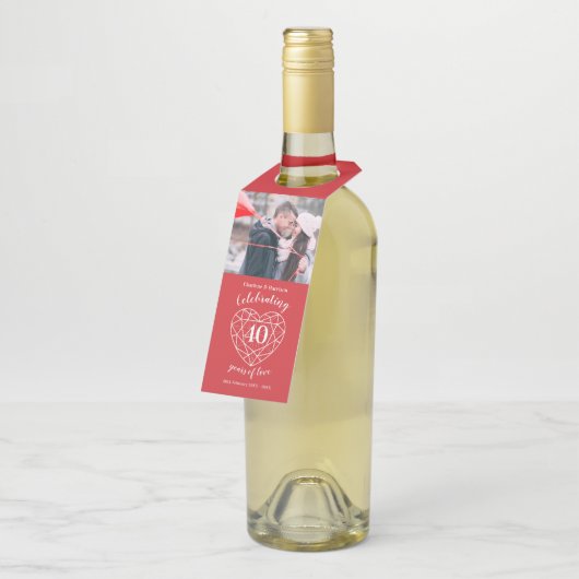 40周年記念写真結婚宝石ハート ボトルネックタグ (アングル)