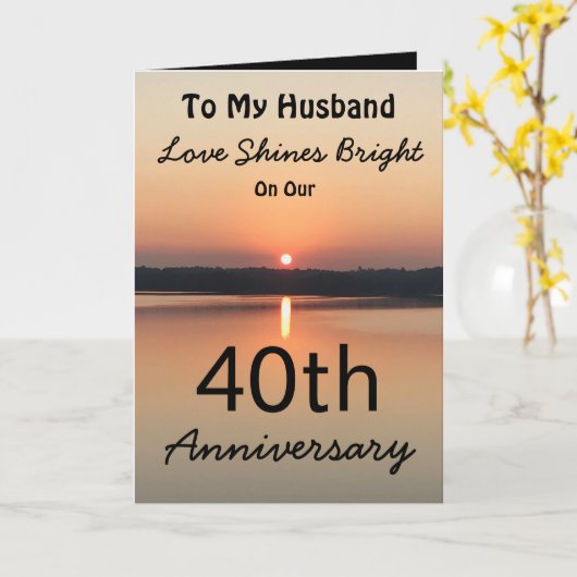 40周年記念夫の愛が輝く明るい夕日 カード (黄色い花)