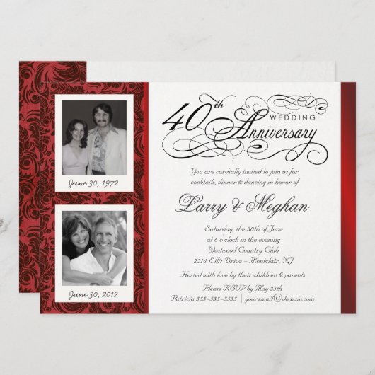 40周年記念招待状 エレガント - 当時と現在 招待状 (正面/裏面)