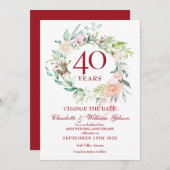 40周年記念日 変更 日付 ローズ ガーランド 招待状 (正面/裏面)