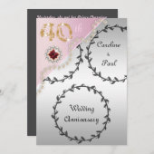 40周年記念結婚エンボスシルバーバラ金ゴールド 招待状 (正面/裏面)