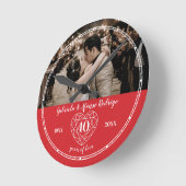 40周年記念結婚ハートルビーレッド ラウンド壁時計 (傾斜)