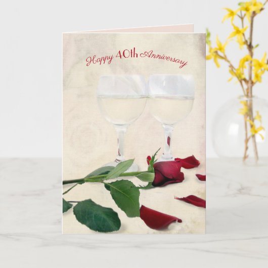 40周年記念結婚バラとワインカード カード (黄色い花)