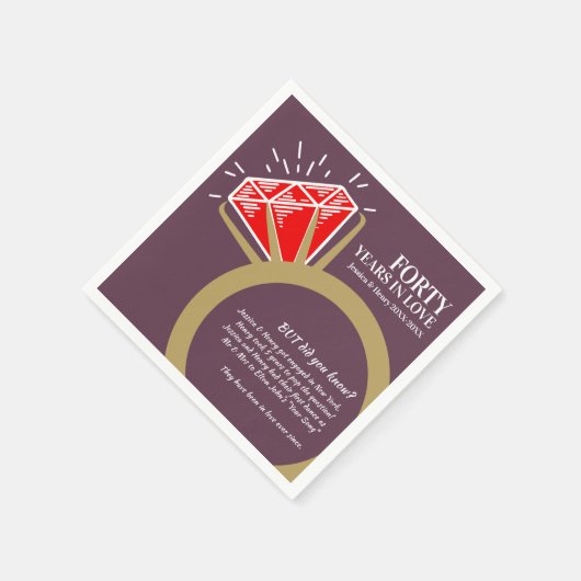 40周年記念結婚パーティールビーリングおもしろい スタンダードカクテルナプキン (角)