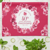 40周年記念結婚パーティールビーレッドパンジー キッチンタオル (折り畳み)