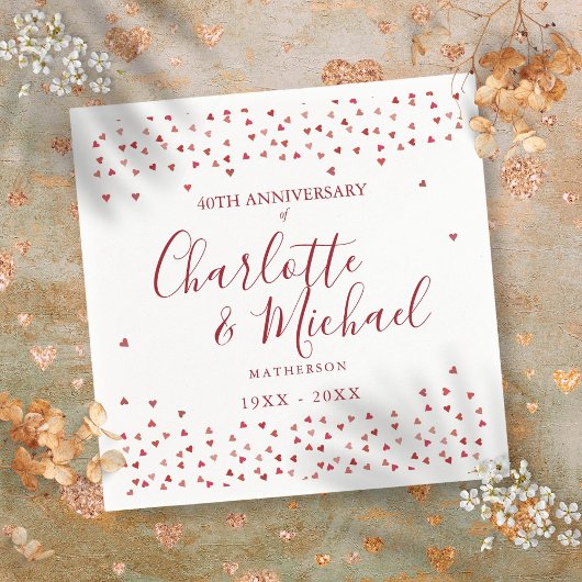 40周年記念結婚ルビーハート紙吹雪 スタンダードカクテルナプキン