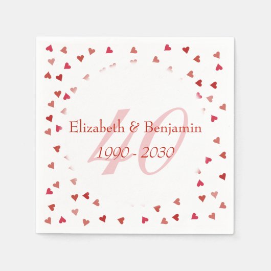 40周年記念結婚ルビーハート紙吹雪 スタンダードカクテルナプキン (正面)