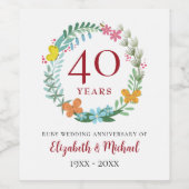 40周年記念結婚ルビーフローラリース ワインラベル (シングルラベル)