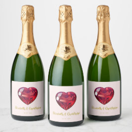 40周年記念結婚ルビーレッドピンク金ゴールド スパークリングワインラベル