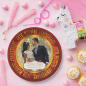 40周年記念結婚写真赤 | ゴールドトーン ペーパープレート (パーティー)