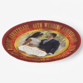 40周年記念結婚写真赤 | ゴールドトーン ペーパープレート (アングル)