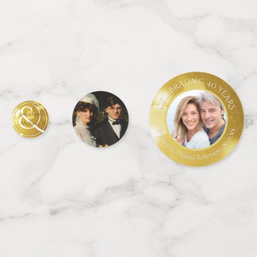 40周年記念結婚写真金ゴールドパーソナライズされた コンフェッティ (正面)