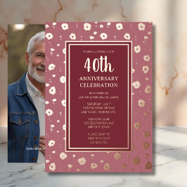 40周年記念結婚招待状ルビーバラ 箔招待状