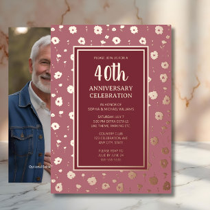40周年記念結婚招待状ルビーバラ 箔招待状