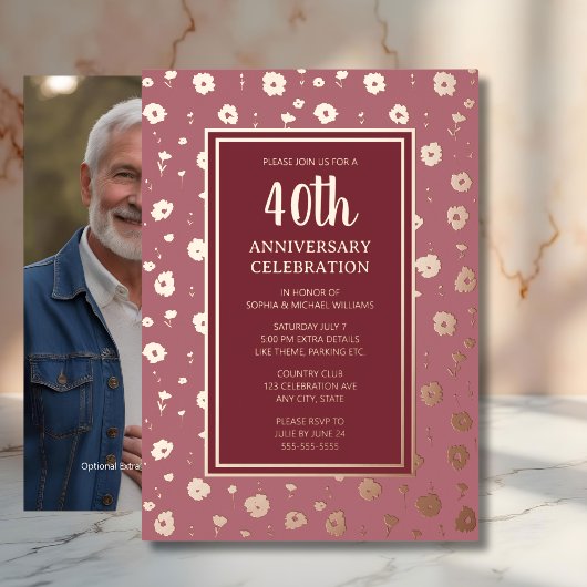 40周年記念結婚招待状ルビーバラ 箔招待状