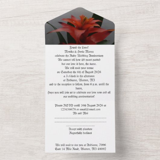 40周年記念結婚招待状ruby オールインワン招待状 (内側)