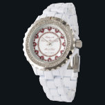 40周年記念結婚時計 腕時計<br><div class="desc">「ルビーの記念日赤と白」ウォッチでカスタム、様々なテーマ画像、形状、パターン、スタイルやフォントを備えたルビーのカラー画像を搭載したジギタルブコンのデザインを楽しめ結婚る。カスタマイズ可能なエレガント文字レタリングと白いドットの円のフレームを備えた来この魅力的でデザインは、時間を示し、この重要な大事な行事上の記念日のカップルまたはあなたの配偶者に最適な贈り物を作る。</div>