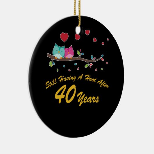 40周年記念結婚贈り物フクロウカップル セラミックオーナメント (右)