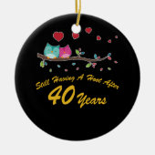 40周年記念結婚贈り物フクロウカップル セラミックオーナメント (正面)