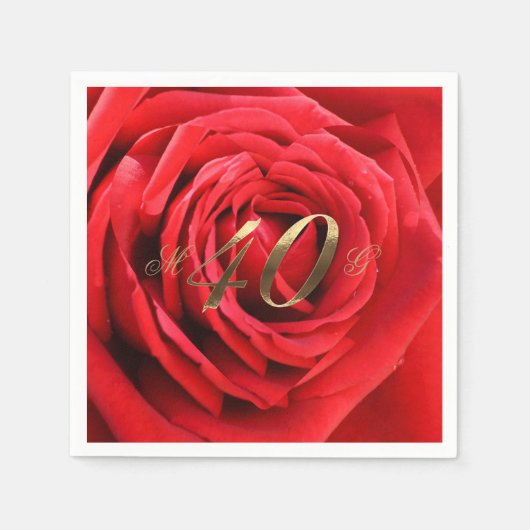 40周年記念結婚赤バラハートエレガント スタンダードカクテルナプキン (正面)
