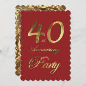 40周年記念金ゴールド赤エレガント 招待状 (正面/裏面)