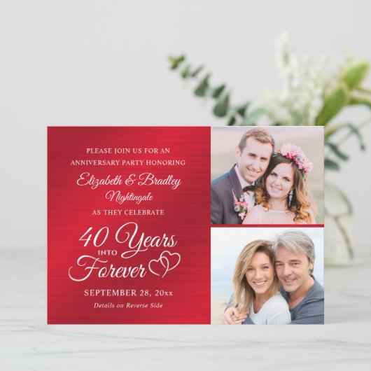 40周年記念 ハートの年数 永遠に2枚の写真 招待状 (スタンド正面)