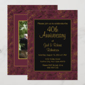40周年記念 バーガンディ ゴールド フォト 招待状 (正面/裏面)
