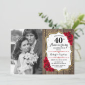 40周年記念 フォト付き - ウッド ルビーレッド 招待状 (スタンド正面)