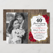 40周年記念 フォト付き - ウッド ルビーレッド 招待状 (正面/裏面)