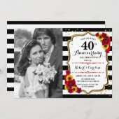 40周年記念 フォト付き - ヒマワリとバラ 招待状 (正面/裏面)