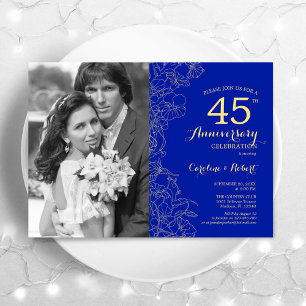 40周年記念 フォト サファイア ゴールド フローラル 招待状