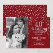40周年記念 - ルビーレッド シルバー写真 招待状 (正面/裏面)