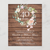 40周年記念 ルビー 結婚記念日 フラワー インビテーション（格安・シンプル・ラスティック） (正面)