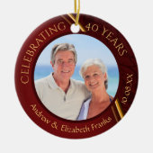 40周年記念、両面、2枚の写真、ルビーと金ゴールド セラミックオーナメント (正面)