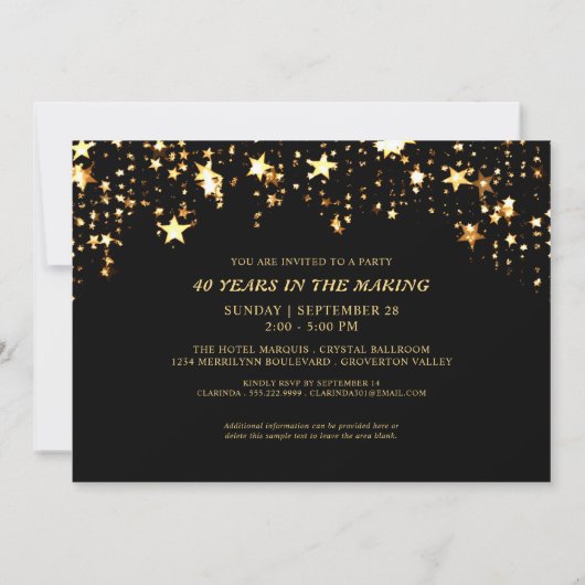 40周年記念・今の写真:黒と金ゴールド 招待状 (裏面)