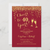 40周年記念 - 40年のお祝いに乾杯 赤金 招待状 (正面)