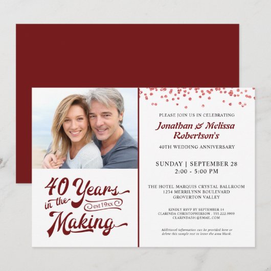40周年記念 40年の歳月 ルビー 招待状 (正面/裏面)